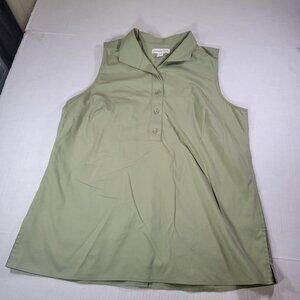 Coldwater Creek Women Cotton Sleeveless Green Button-Front Collared Top Size M